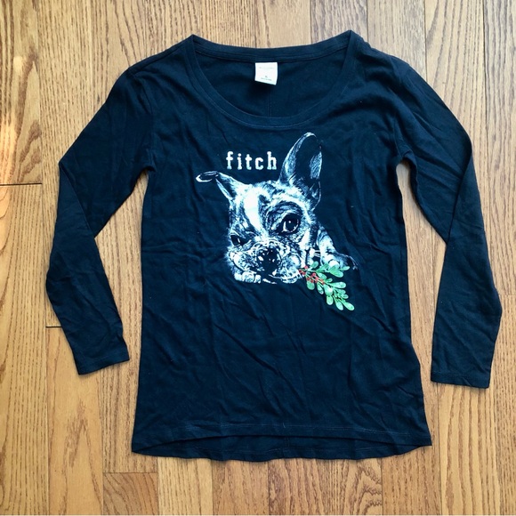 Abercrombie & Fitch Other - Abercrombie & Fitch Black Long-Sleeve Tee Frenchie Dog Graphic Girl’s Size XL